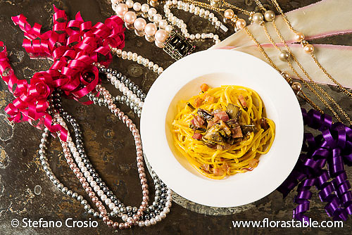 Saffron and artichoke linguine