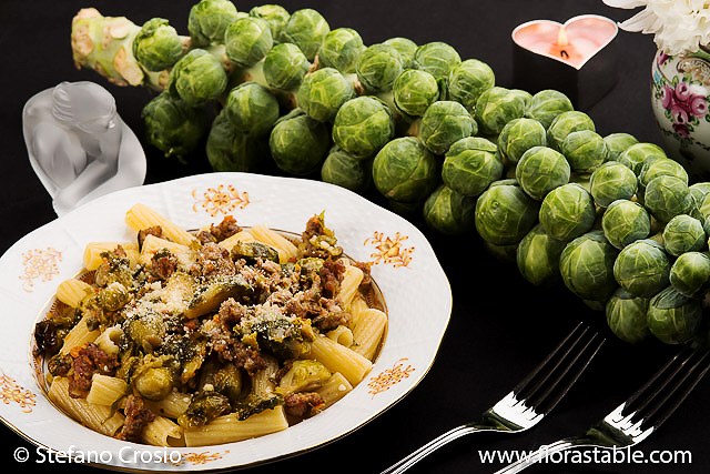 Brussel sprout and hot sausage tortiglioni