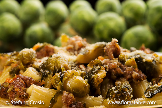 Brussel sprout and hot sausage tortiglioni