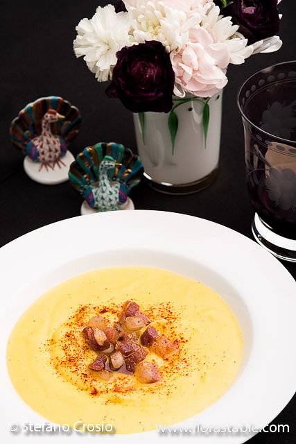 Potato, saffron and pancetta soup