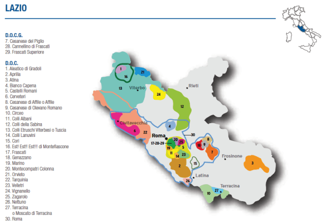Wine Map of Lazio – Courtesy of Federdoc (click on map to go to website)