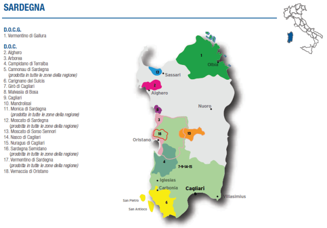 Wine Map of Sardegna – Courtesy of Federdoc (click on map to go to website)