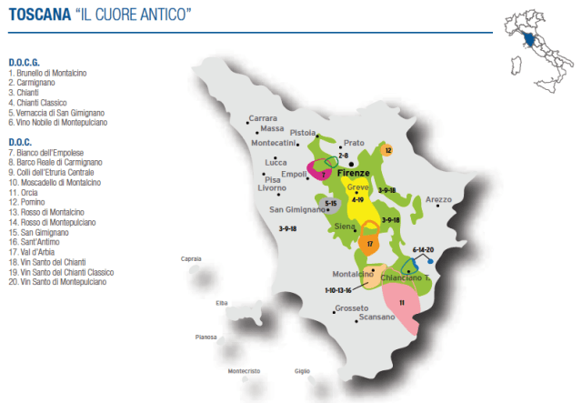 Wine Map of Central Toscana – Courtesy of Federdoc (click on map to go to website)