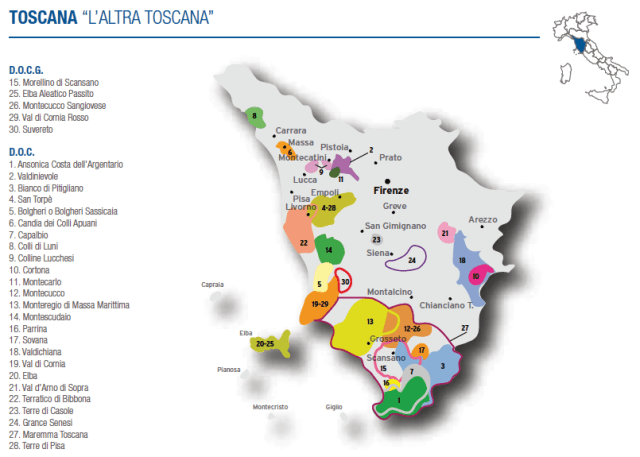 Wine Map of Peripheral Toscana – Courtesy of Federdoc (click on map to go to website)