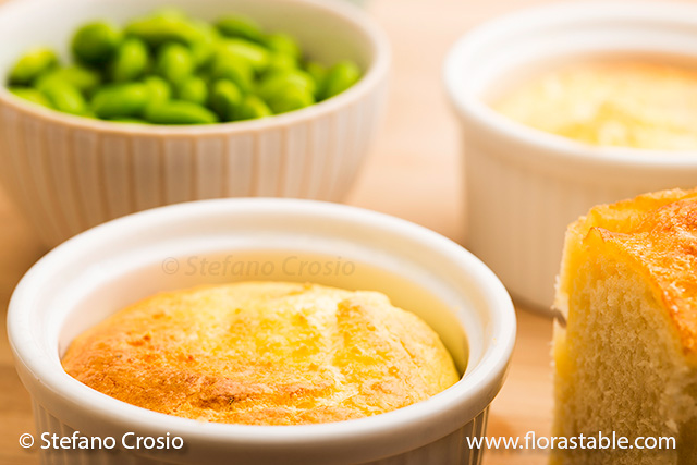 Edamame and ricotta flan