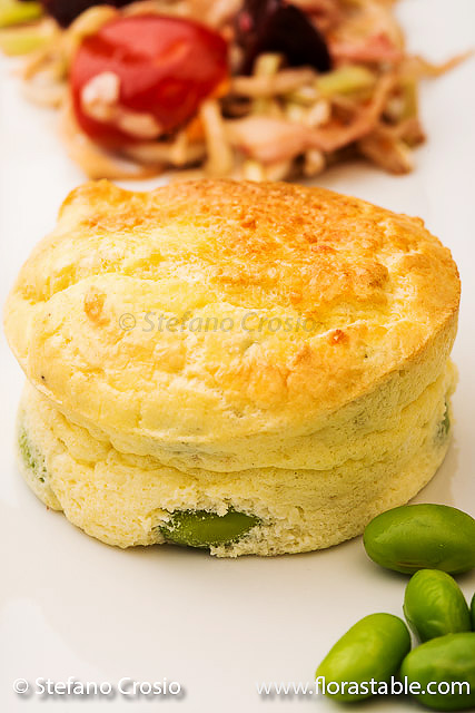 Edamame and ricotta flan